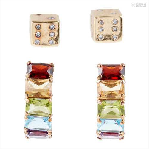 A pair of multi-gem set earrings