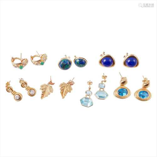 A collection of gem set earrings