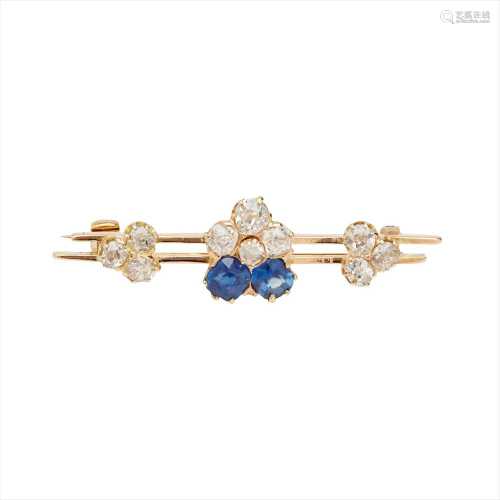 A sapphire and diamond set pansy brooch