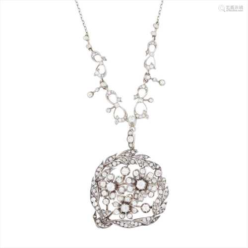 A late Victorian diamond set pendant necklace