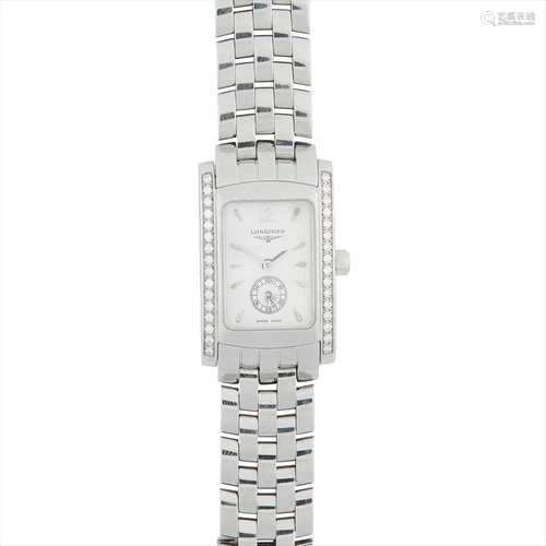 A lady's stainless-steel and diamond set wrist watch, Longines