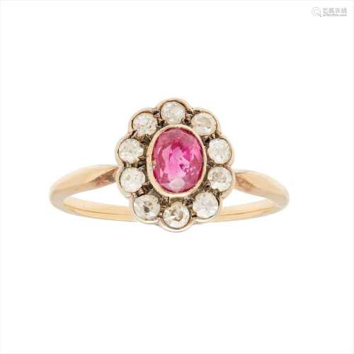 A ruby and diamond set cluster ring