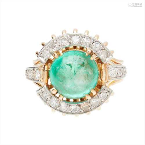 A mid 20th century emerald and diamond set cluster ring