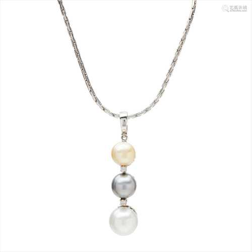 A South Sea pearl and diamond set pendant