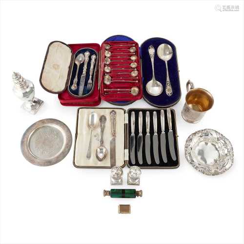 A group of various cased sets of silver and other silver