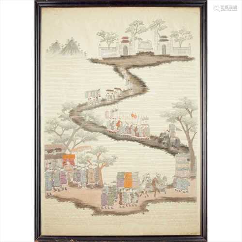 EMBROIDERED ‘ROYAL-PROGRESS’ PANEL LATE QING DYNASTY-REPUBLIC PERIOD, 19TH-20TH CENTURY