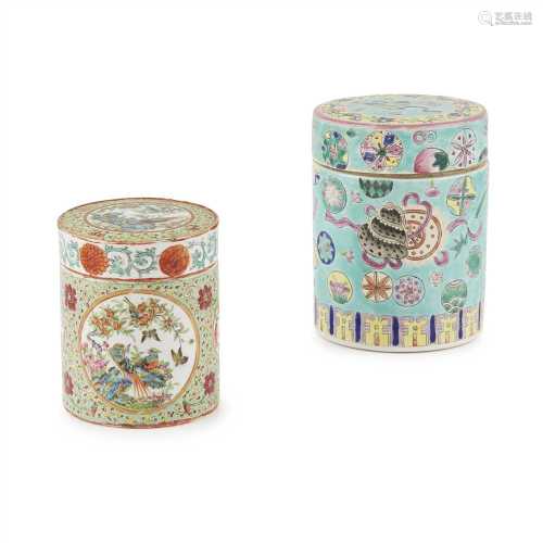 FAMILLE ROSE TEA CADDY LATE QING DYNASTY-REPUBLIC PERIOD, 19TH-20TH CENTURY