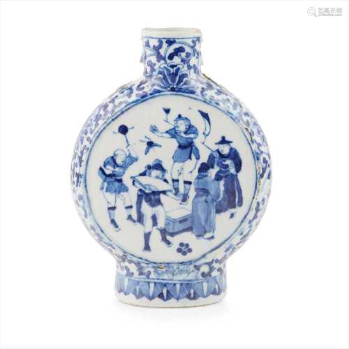 BLUE AND WHITE MOON FLASK QING DYNASTY, 19TH CENTURY