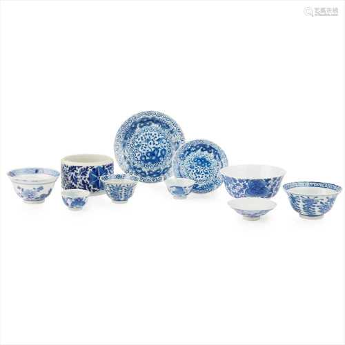 GROUP OF NINE BLUE AND WHITE WARES