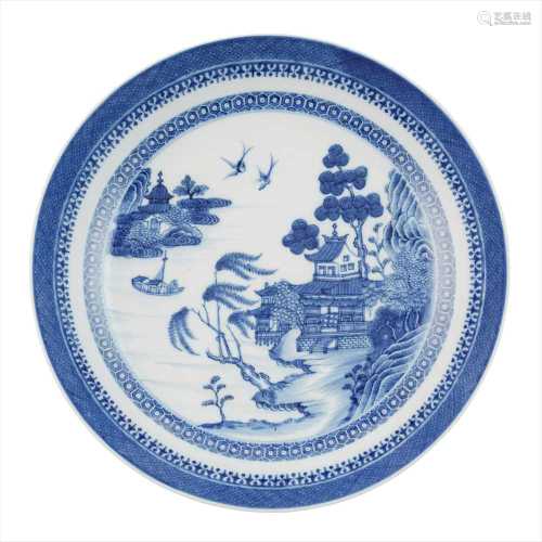 GROUP OF SEVEN CHINESE EXPORT BLUE AND WHITE PLATES QING DYNASTY