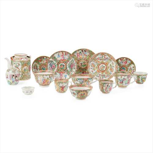 COLLECTION OF CANTON FAMILLE ROSE TEA SETS AND BOXES QING DYNASTY, 19TH CENTURY