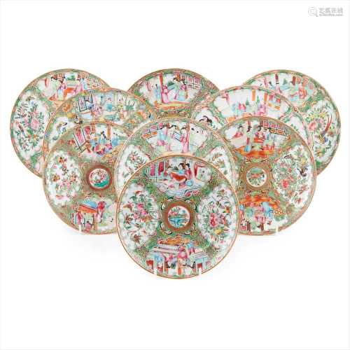 GROUP OF NINE CANTON FAMILLE ROSE PLATES QING DYNASTY, 19TH CENTURY