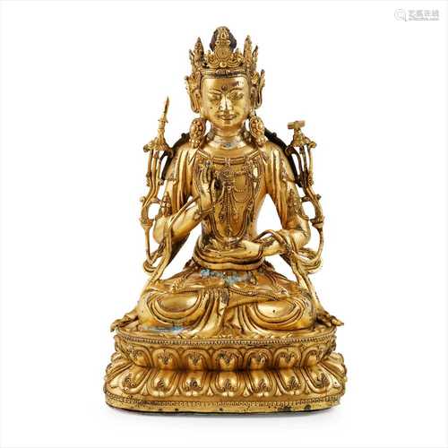 GILT-BRONZE FIGURE OF SEATED MANJUSRI QING DYNASTY, 18TH-19TH CENTURY