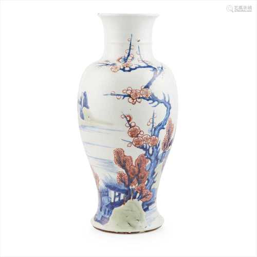 LARGE UNDERGLAZE BLUE AND COPPER-RED 'LANDSCAPE' VASE QING DYNASTY, 18TH-19TH CENTURY