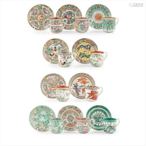 COLLECTION OF FAMILLE ROSE CUPS AND SAUCERS LATE QING DYNASTY-REPUBLIC PERIOD, 19TH-20TH CENTURY