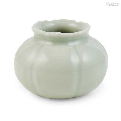 CELADON-GLAZED JARLET OF POMEGRANATE FORM QIANLONG MARK BUT 19TH CENTURY