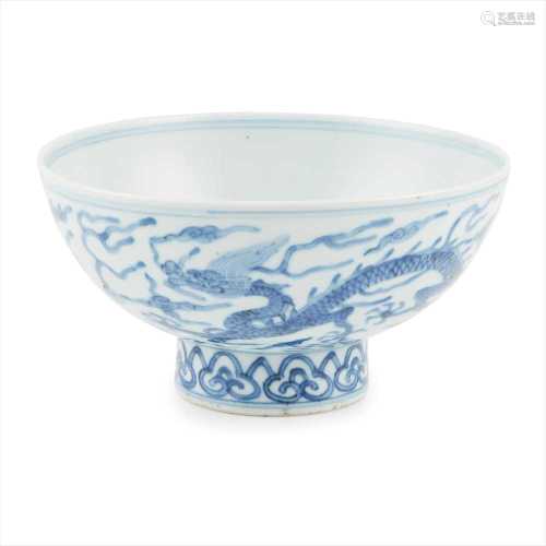 BLUE AND WHITE 'DRAGON' BOWL WANLI MARK BUT 19TH CENTURY