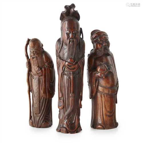 GROUP OF THREE BAMBOO MALE FIGURES QING DYNASTY, 18TH CENTURY