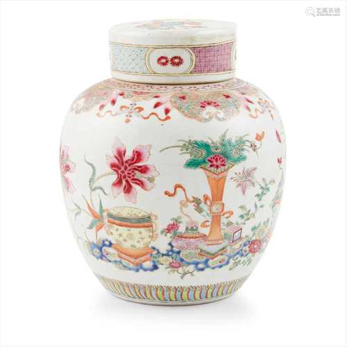 FAMILLE ROSE GINGER JAR AND COVER QING DYNASTY, 19TH CENTURY