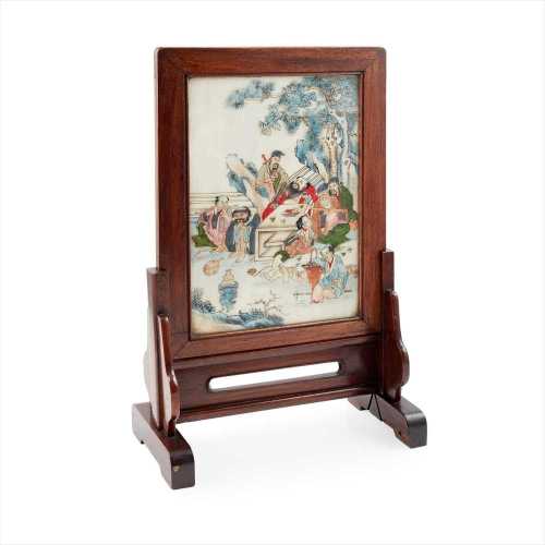 PAIR OF PAINTED MARBLE TABLE SCREENS QING DYNASTY, 19TH CENTURY