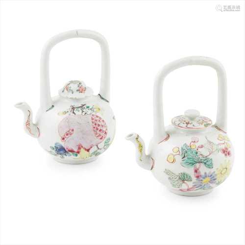 PAIR OF FAMILLE ROSE TEAPOTS