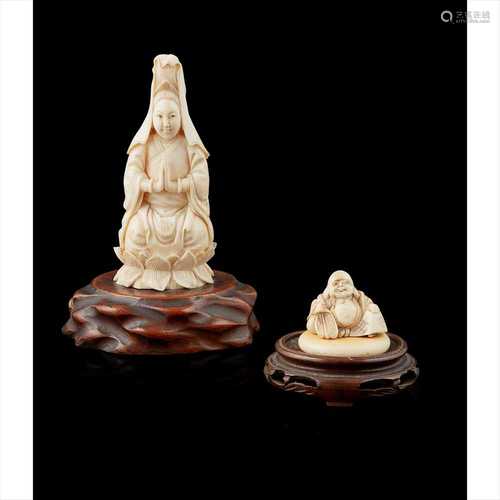 Y PAIR OF JAPANESE IVORY DEITIES MEIJI PERIOD