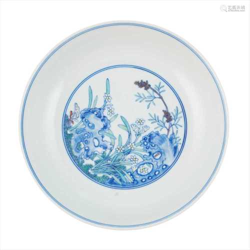 DOUCAI 'FLOWER' DISH YONGZHENG MARK BUT 19TH CENTURY-20TH CENTURY