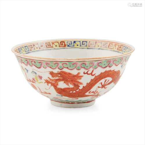 FAMILLE ROSE 'DRAGON AND PHOENIX' BOWL GUANGXU MARK BUT 19TH-20TH CENTURY