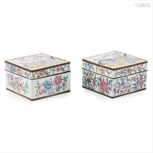 PAIR OF PAINTED ENAMEL SQUARE BOXES LATE QING DYNASTY-REPUBLIC PERIOD, 19TH-20TH CENTURY