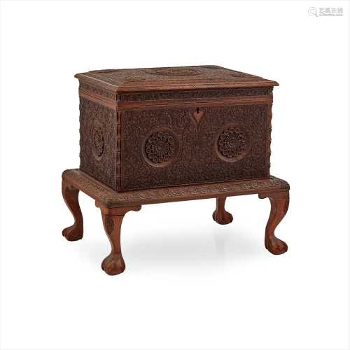 ANGLO-INDIAN SANDALWOOD WORKBOX ON STAND 19TH CENTURY