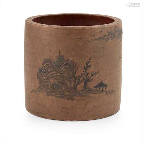 YIXING STONEWARE BRUSH POT YANG JICHU MARK