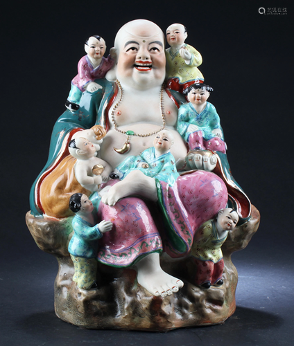 Chinese Famille Rose Porcelain Buddha Statue