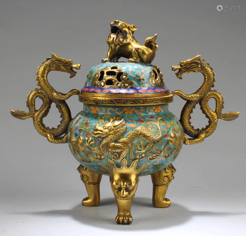 Chinese Cloisonne Tripod Censer