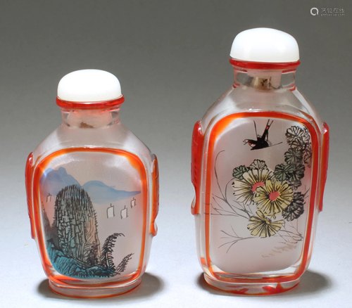 A Group of Two Peking Glass Snuff Bottles