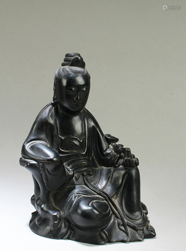 A Carved Zitan Guanyin Statue