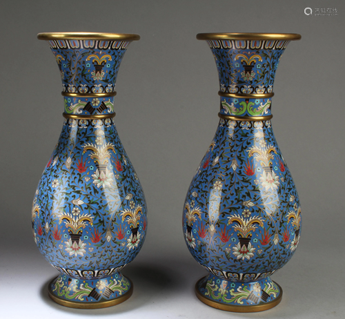 A Pair of Chinese Cloisonne Vases