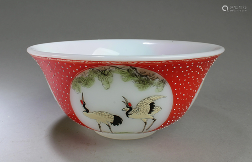 Chinese Red Color Peking Glass Bowl