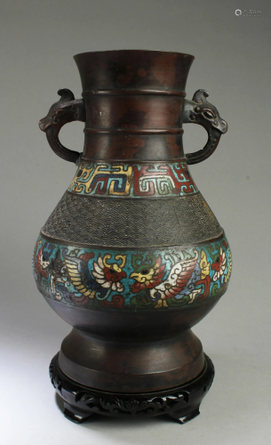 A Cloisonne vase with Wooden stand