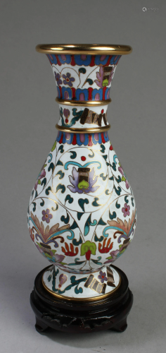 Chinese Cloisonne Vase With Wooden Stand