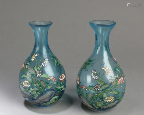 A Pair of Chinese Peking Glass Vases