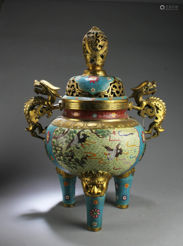 A Large Cloisonne Censer with Lid