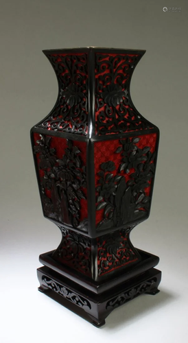 A Lacquer Vase With Wooden Stand