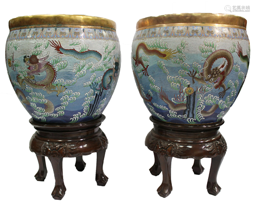 A Pair of Two Chinese Cloisonne Fishbowl