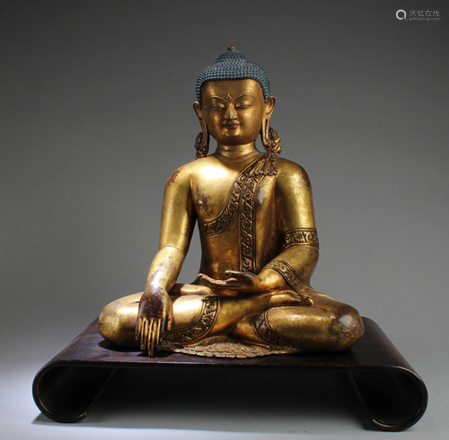 Antique Chinese Gilt Bronze Buddha Statue with …