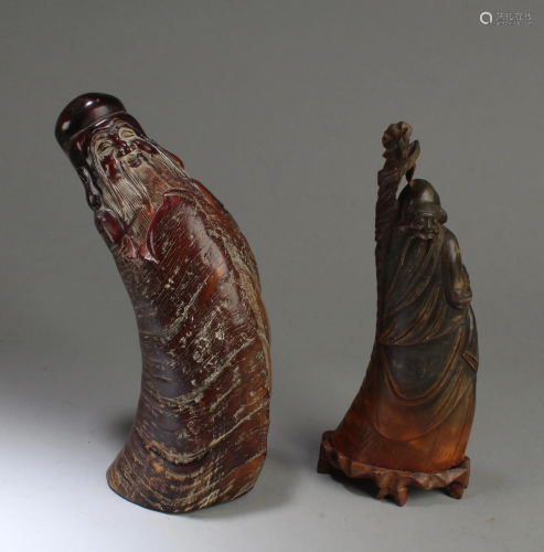 A Pair of Horn Carvings