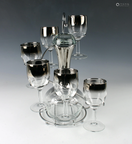 MCM SILVER FADE DECANTER SHERRY GLASSES …