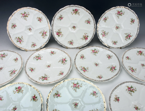 12 ANTIQUE O. & E. G. ROYAL AUSTRIA OYSTER PLATES