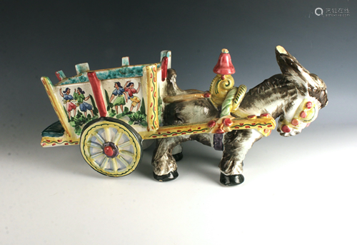 VINTAGE ITALIAN MAJOLICA DONKEY CART PL…