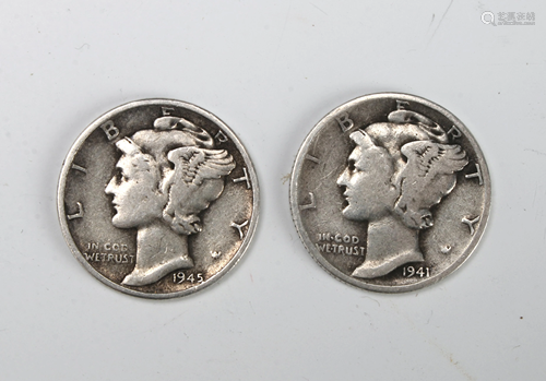 TWO MERCURY DIMES 1941 & 1945