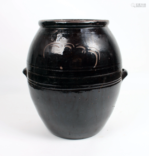 LARGE BROWN GLAZED STONEWARE CROCK